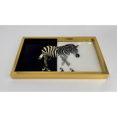 Поднос маленький деревянный + стекло 36x22x1,5cm